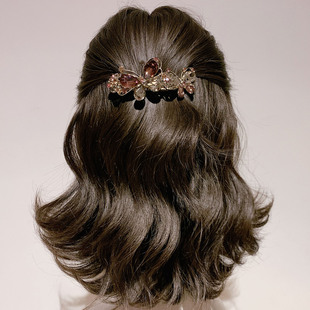 高级感水晶发夹头饰女气质蝴蝶大号后脑勺弹簧夹一字发卡新款顶夹