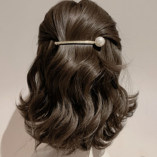 日韩水钻细款发夹头饰女高级感大珍珠一字发卡后脑勺弹簧夹刘海夹