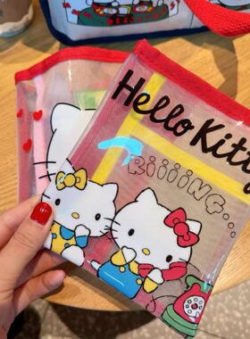 平替~新款hello kitty网纱多隔层TPU表面收纳包笔袋小包内胆包