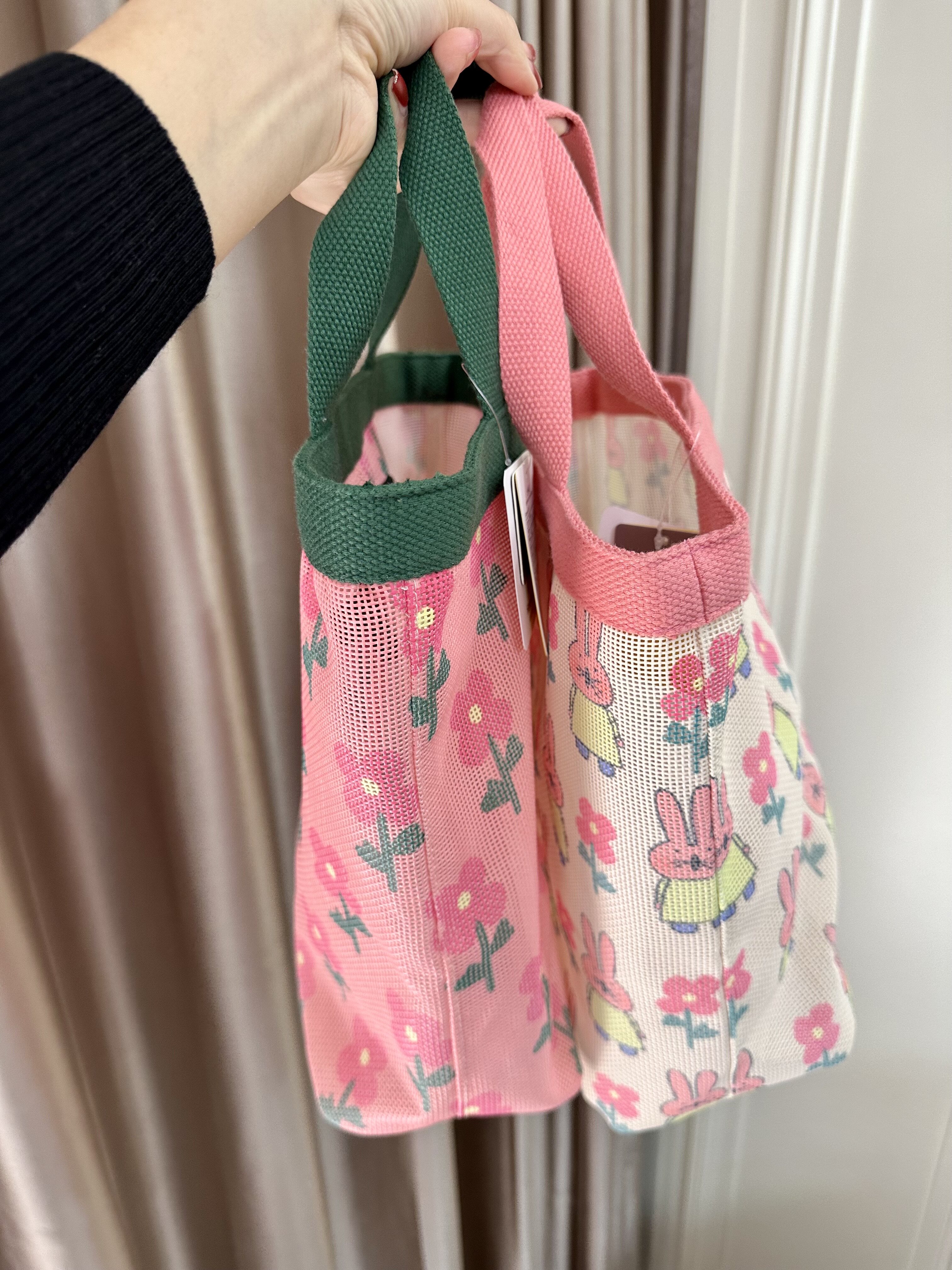左小西新款可爱网眼沙滩包饭盒袋夏季兔子小花野餐袋妈咪包