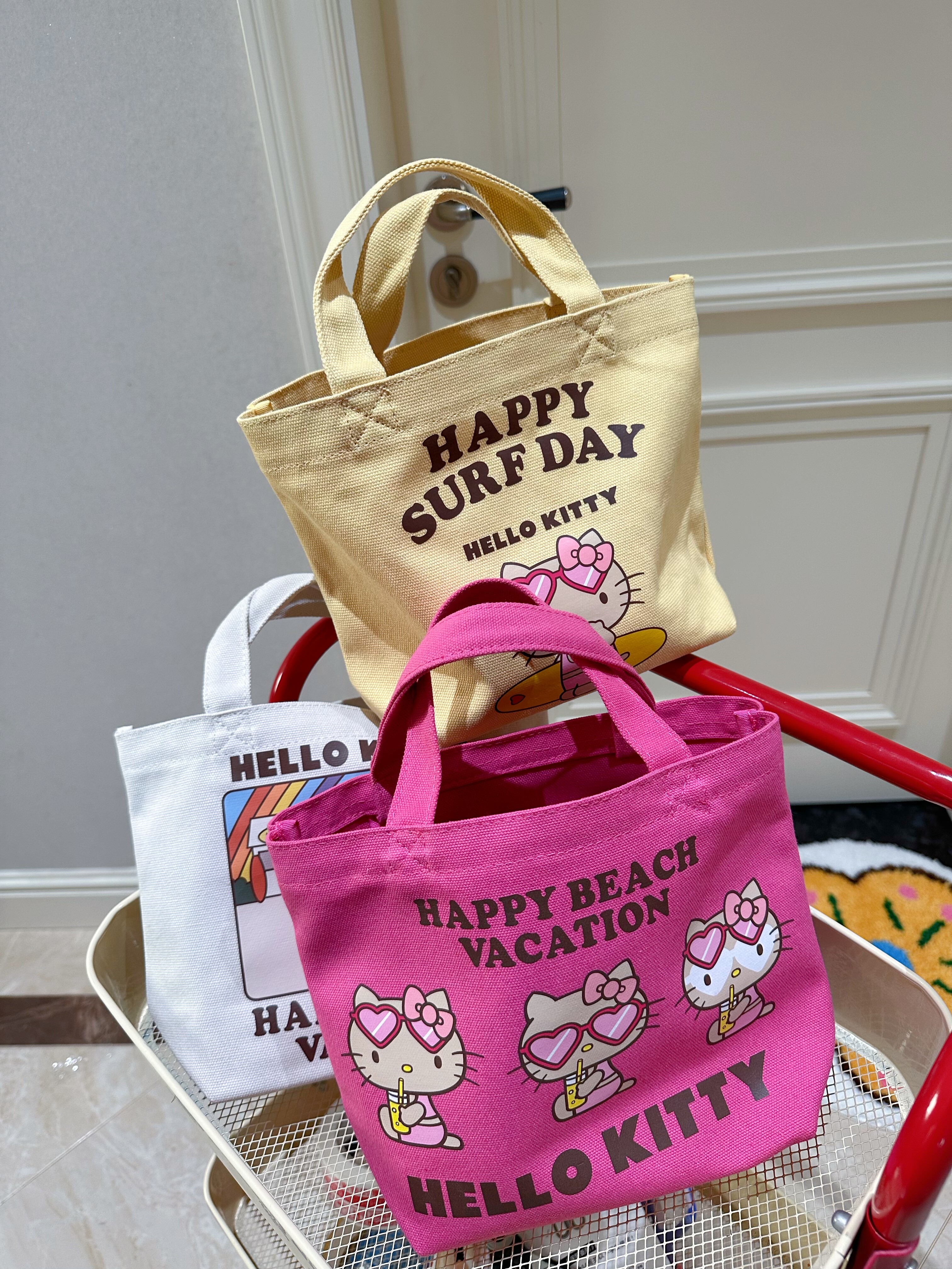 左小西 50周年hello kitty双面购物袋帆布包手提袋厚挺帆布包