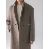 HolyMen 羊驼羊毛混纺编织纹理小香风驼色中长款 毛呢大衣