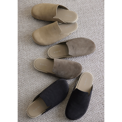 HolyMen胎牛皮亚麻编织穆勒拖