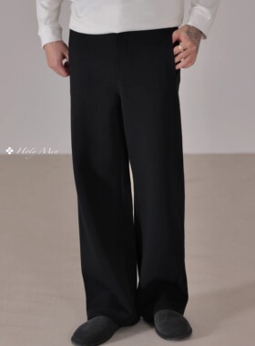 HolyMen/液氨双面棉riri拉链侧骨休闲直筒宽松长裤