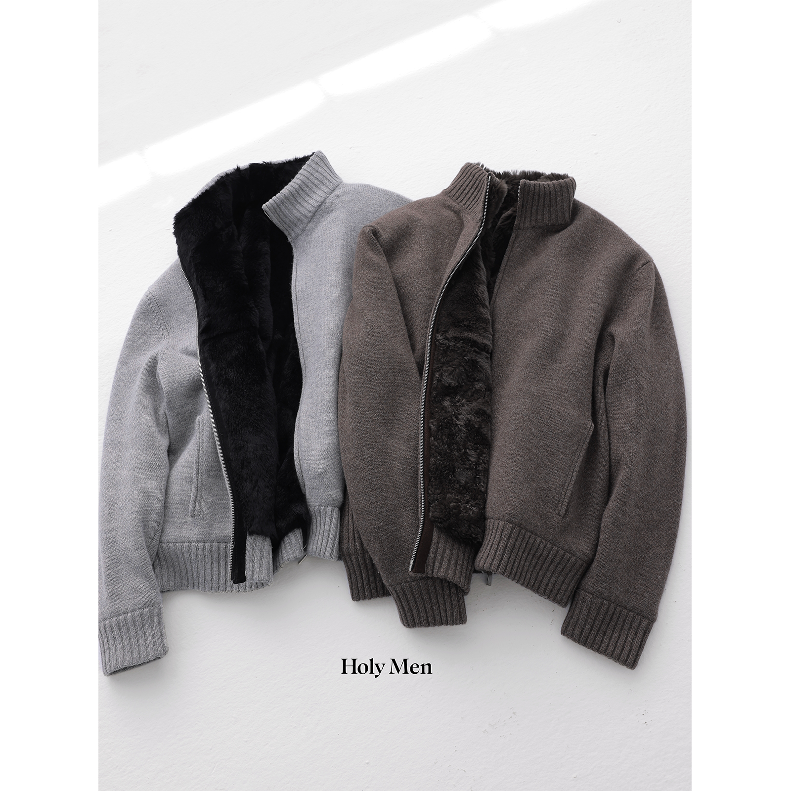 HolyMen ｜法国进口雷克斯幼兔皮毛一体康赛妮羊绒混纺外套,男装,皮草,淘宝优惠券,粉丝福利购,淘宝优惠卷
