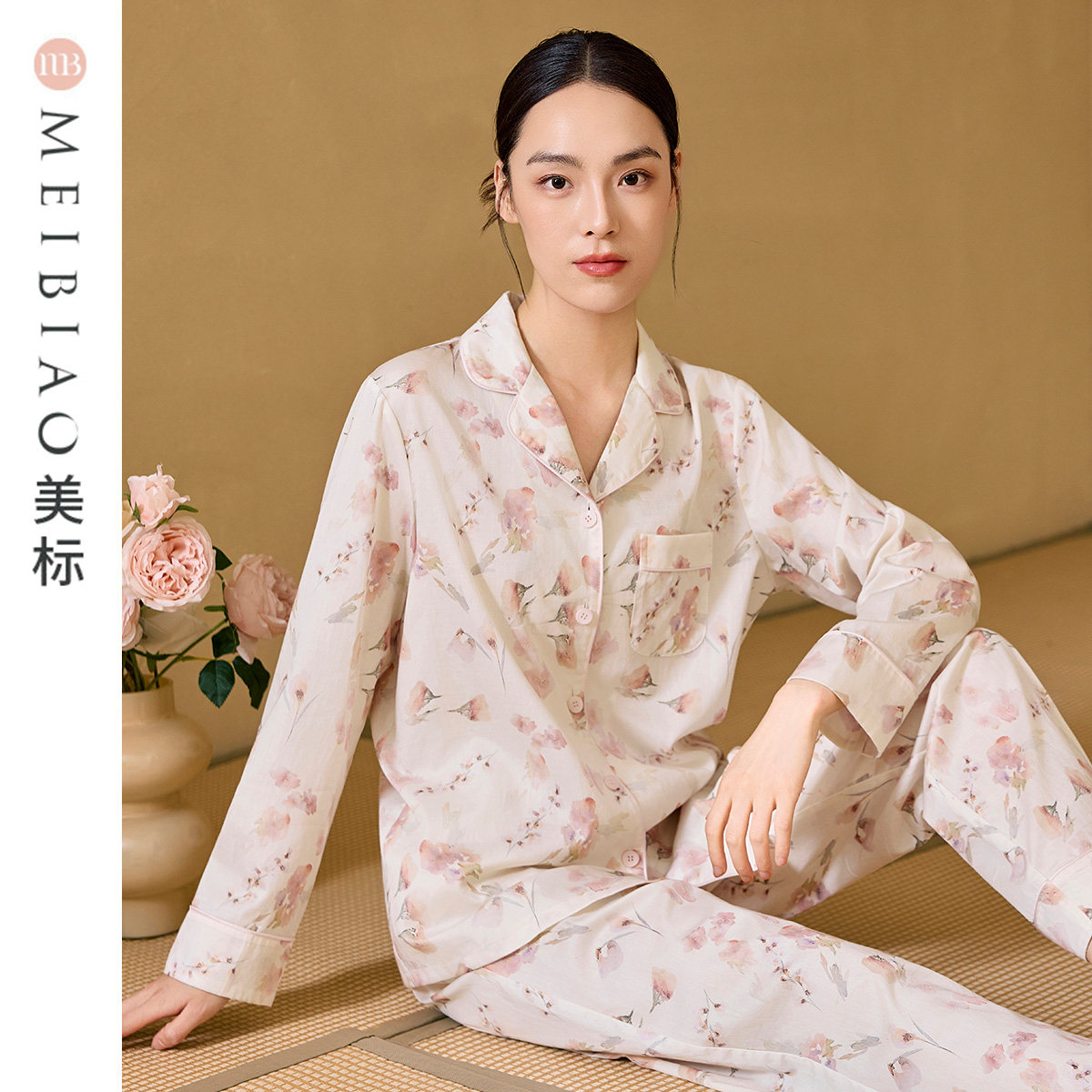 美标春秋新款女士套装纯棉睡衣梭织贡缎100棉睡裙家居服可外穿