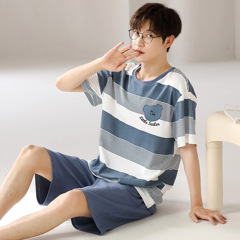 睡衣男士夏季短袖短裤可外穿简约春夏天青少年休闲条纹家居服套装,女士内衣/男士内衣/家居服,睡衣/家居服套装,淘宝优惠券,粉丝福利购,淘宝优惠卷