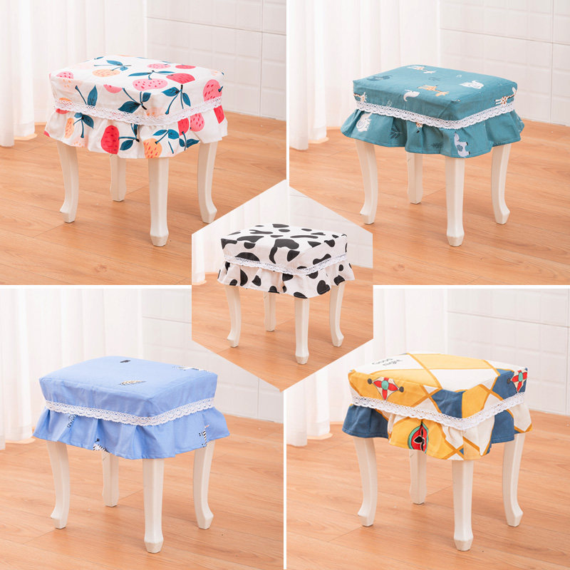 定制化妆凳椅套罩帆布长方形凳子套钢琴凳套田园卡通风尺寸定做