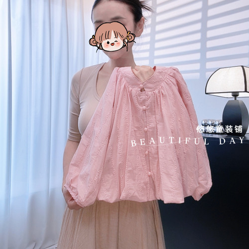 已开 女童春秋装蕾丝衬衫儿童秋季泡泡袖外套