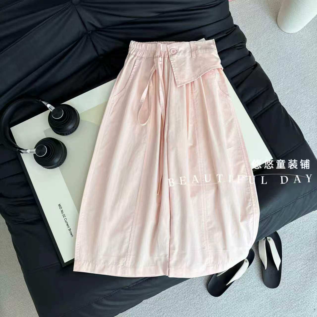 夏季透气女童韩系小众设计百搭休闲网纱屁帘九分裤