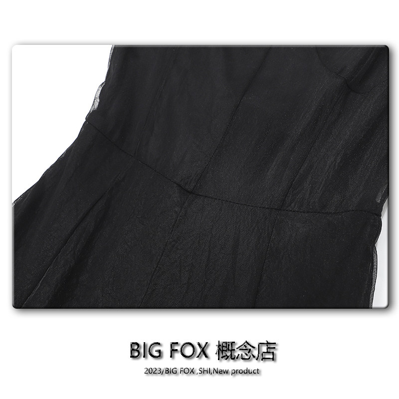 BIG FOX 블랙 스커트 섹시 서스펜더 드레스 순수한 욕망 프랑스 기질 롱 스커트 2023 봄 여름 스커트