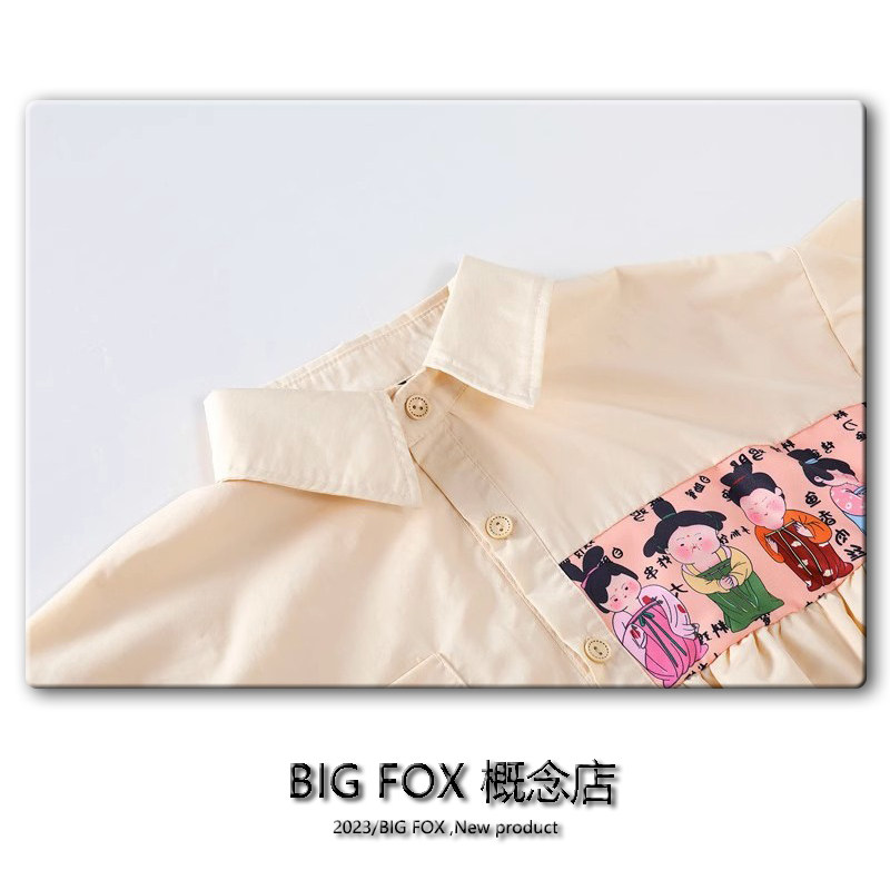 BIG FOX 홍콩 스타일 분위기 디자인 틈새 프랑스 반팔 셔츠 여성 여름 도파민 스위트 탑