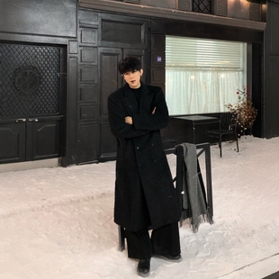 黑沧社/保暖加厚垫肩毛绒风衣外套男款冬季马海毛中长款毛呢大衣