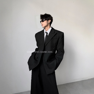 高级感贵气黑色廓形西服 外套男秋季 黑沧社 轻奢收腰设计垫肩西装