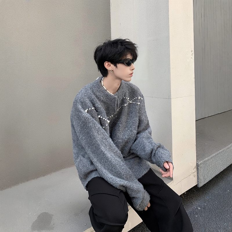 黑沧社/秋冬高级感痞帅加厚灰色毛衣男慵懒风松弛感针织开衫外套