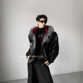 连帽毛领皮夹克 cleanfit座山雕外套男冬季 黑沧社 轻奢黑武士风格
