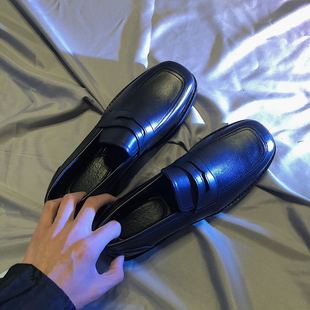 厚底高级感乐福鞋 黑沧社 增高德比鞋 自制方头黑色亚光皮鞋 潮 男款