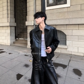 重工设计短款 黑沧社 美式 垫肩皮衣夹克男高级感痞帅cleanfit外套