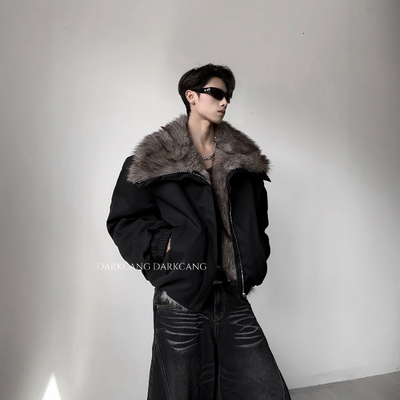 黑沧社/轻奢毛领cleanfit垫肩座山雕外套男冬季夹棉保暖夹克棉服