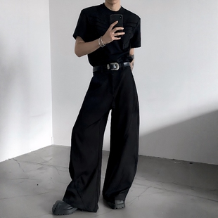 黑沧社/小众切割设计感廓形微喇弯刀裤男高级感高腰cleanfit西裤