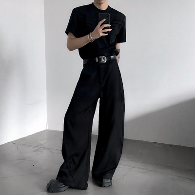 黑沧社/小众切割设计感廓形微喇弯刀裤男高级感高腰cleanfit西裤