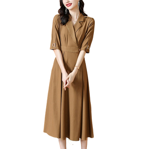 RM23169#西装连衣裙女中袖2023夏季新款别致时尚气质收腰休闲中长款连衣裙