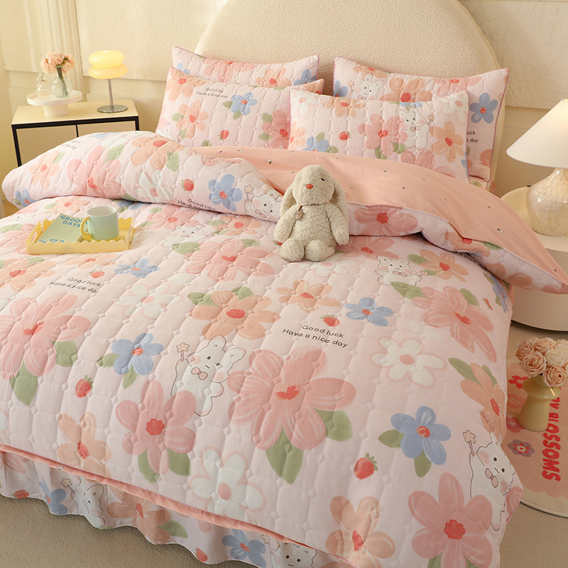 全套加厚纯棉床裙式夹棉四件套全棉保暖床笠床套被套双人床上用品