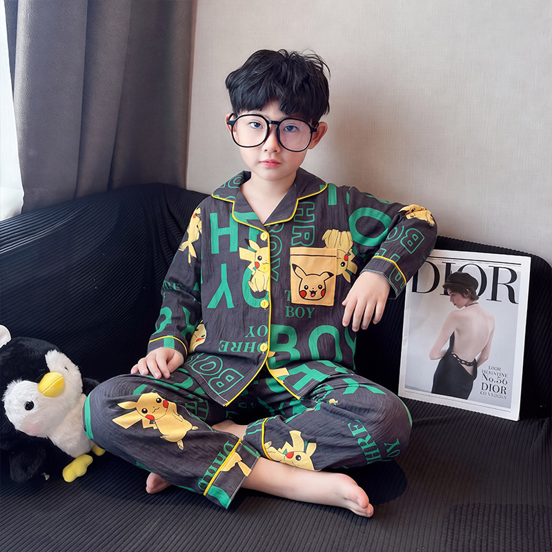 男孩云朵棉春秋季好看的九岁秋天冬天男童小狗图案空调服儿童睡衣