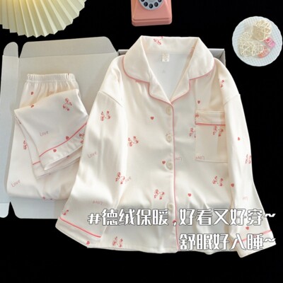 女童睡衣潮款德绒冬季加绒秋冬款十五周岁空调服长裤圆领初三加码