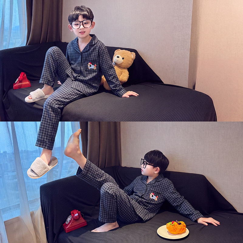 男孩云朵棉春秋季卡通图案男童冬天空调服小熊头兄弟十二儿童睡衣