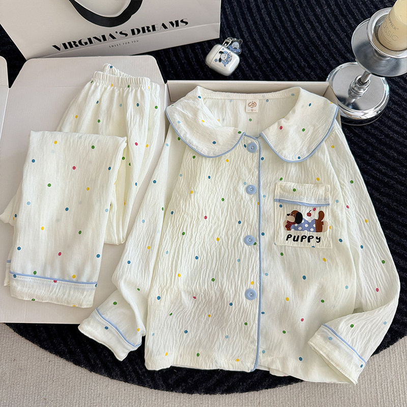 春秋季长袖云朵棉番茄图案冬天星星空调服套头草莓熊儿童睡衣女孩