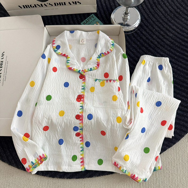 女孩春秋季长袖云朵棉二年级十五岁冬天空调服爱心加大码儿童睡衣