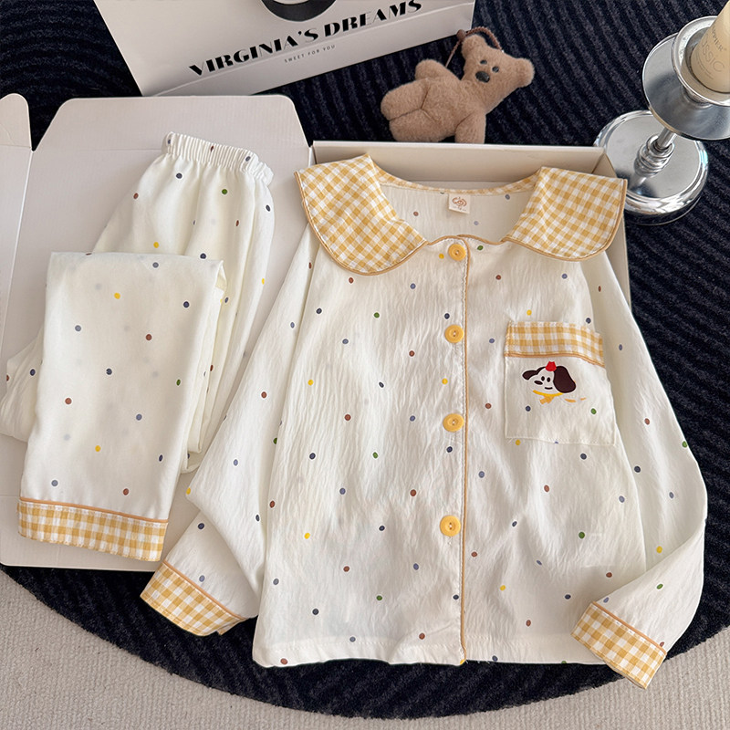 春秋季长袖云朵棉休息服空调服冬天宫廷款八周岁宝宝儿童睡衣女孩