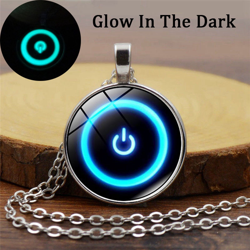 夜光电源开关按扭时光宝石吊坠项链女欧美复古毛衣链饰品