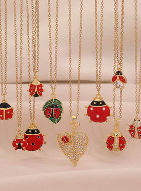 欧美微镶锆石七星瓢虫吊坠项链可爱滴油金龟子饰品N1547