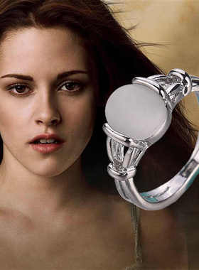 跨境WISH热销 欧美影视周边 暮光之城 贝拉同款猫眼石银戒指配饰