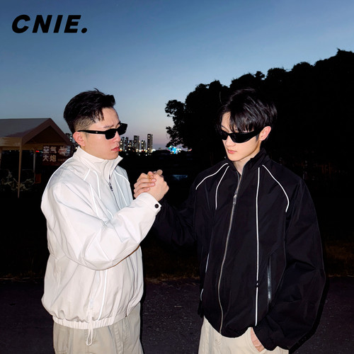 CNIE凡越【短款外套】立领拉链反光外套显高宽松夹克男
