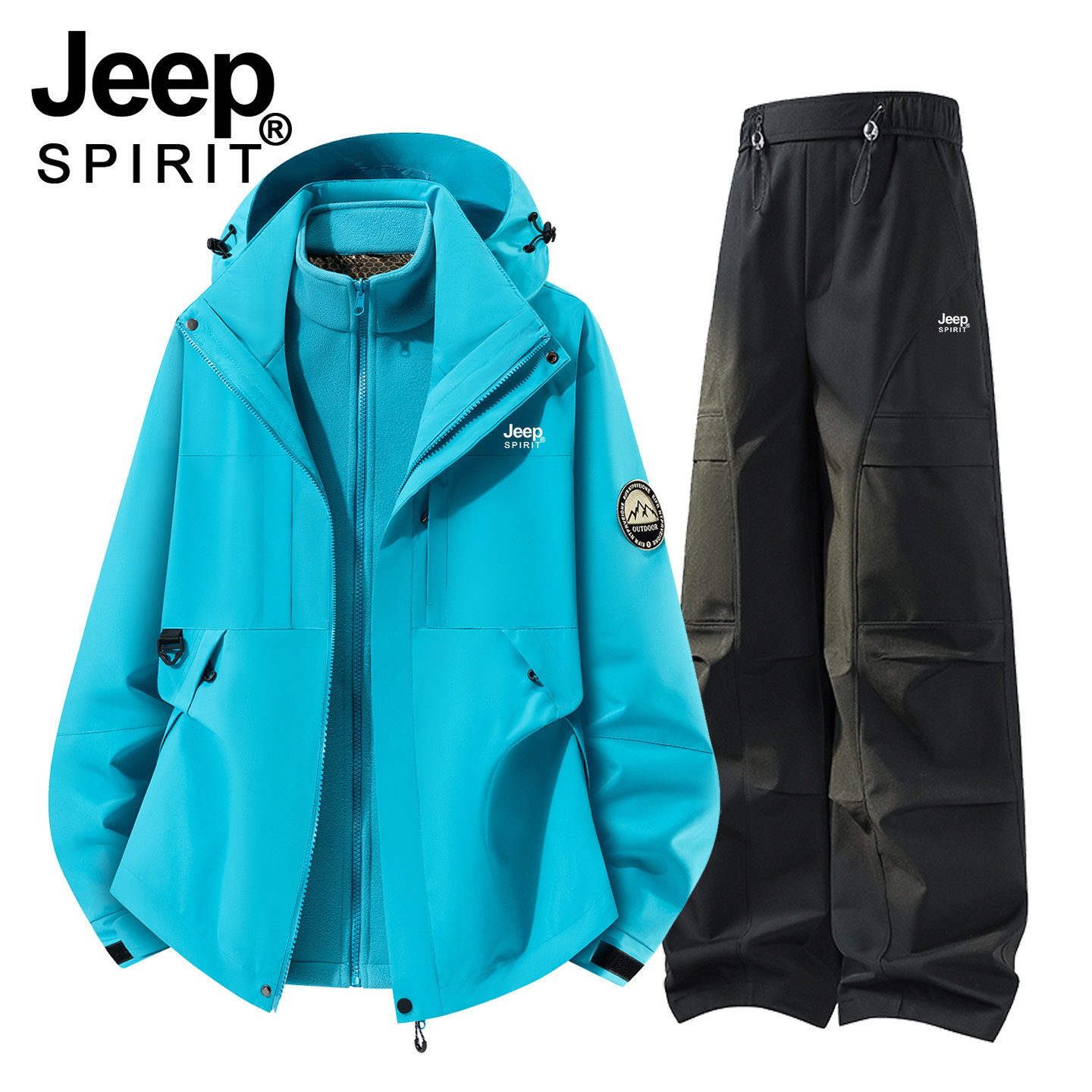 JEEP冲锋衣套装女款三合一2026新款春秋一整套情侣登山服冬季外套