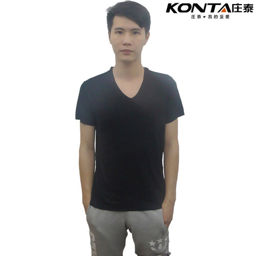 KONTA/庄泰男士夏季莫代尔无痕内衣随意裁剪短袖V领T恤修身打底