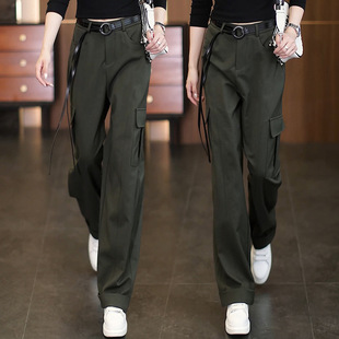 休闲工装 休闲裤 阔腿裤 洋气高腰显瘦多口袋拖地直筒裤 女秋季 时尚
