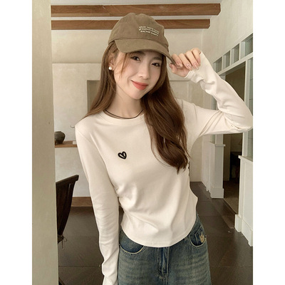 长袖休闲风棉刺绣圆领正肩长袖