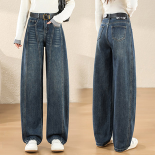 通勤风 高腰宽松梨形身材直筒香蕉裤 阔腿弯刀牛仔裤 女春秋年爆款