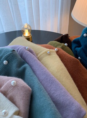 小个子年秋季洋气针织衫宽松外穿显高毛衣开衫长袖纯色22628t2