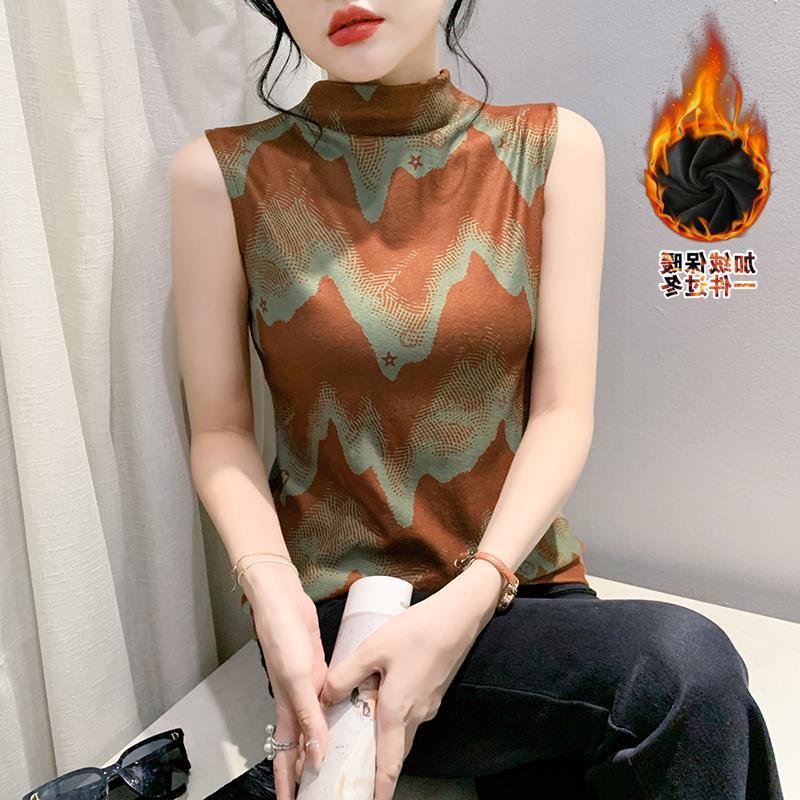 秋冬双面海岛绒半印花背心吊带