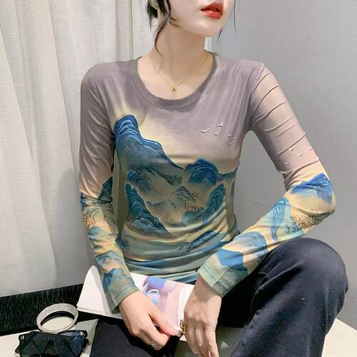 长袖休闲风网纱新款欧货秋装