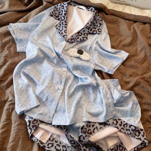 韩系豹纹酷猫睡衣女2026新款夏季短袖短裤家居服春秋天可外穿