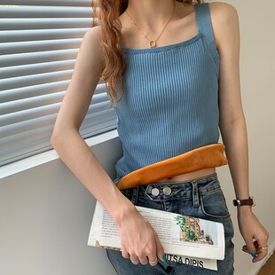 弹力吊带衫 胖妹妹大码 chic百搭修身 加绒加厚针织打底背心韩版 冬季