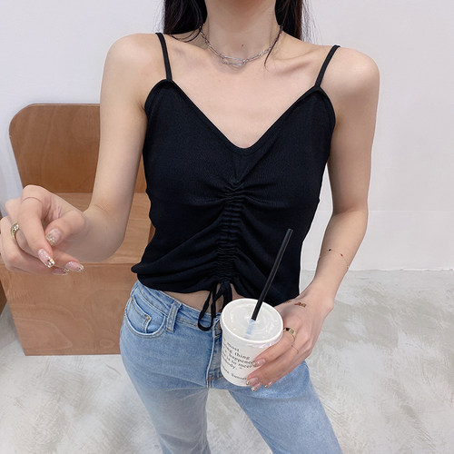 大码韩版背心抽绳遮肚吊带