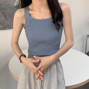 Chic无袖 大码 韩版 胖妹妹夏季 打底小背心百搭纯色针织吊带上衣 女装