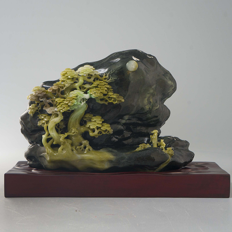 玉神工艺河南省玉雕大师侯庆军俏色山水系列家居摆件如日方升